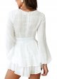 Women's Floral Print Deep V-Neck Romper Double Layer Ruffle Hem Jumpsuits Long Baggy Sleeves
