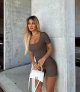 Women Yoga Rompers Workout Ribbed Short Sleeve Sport Romper